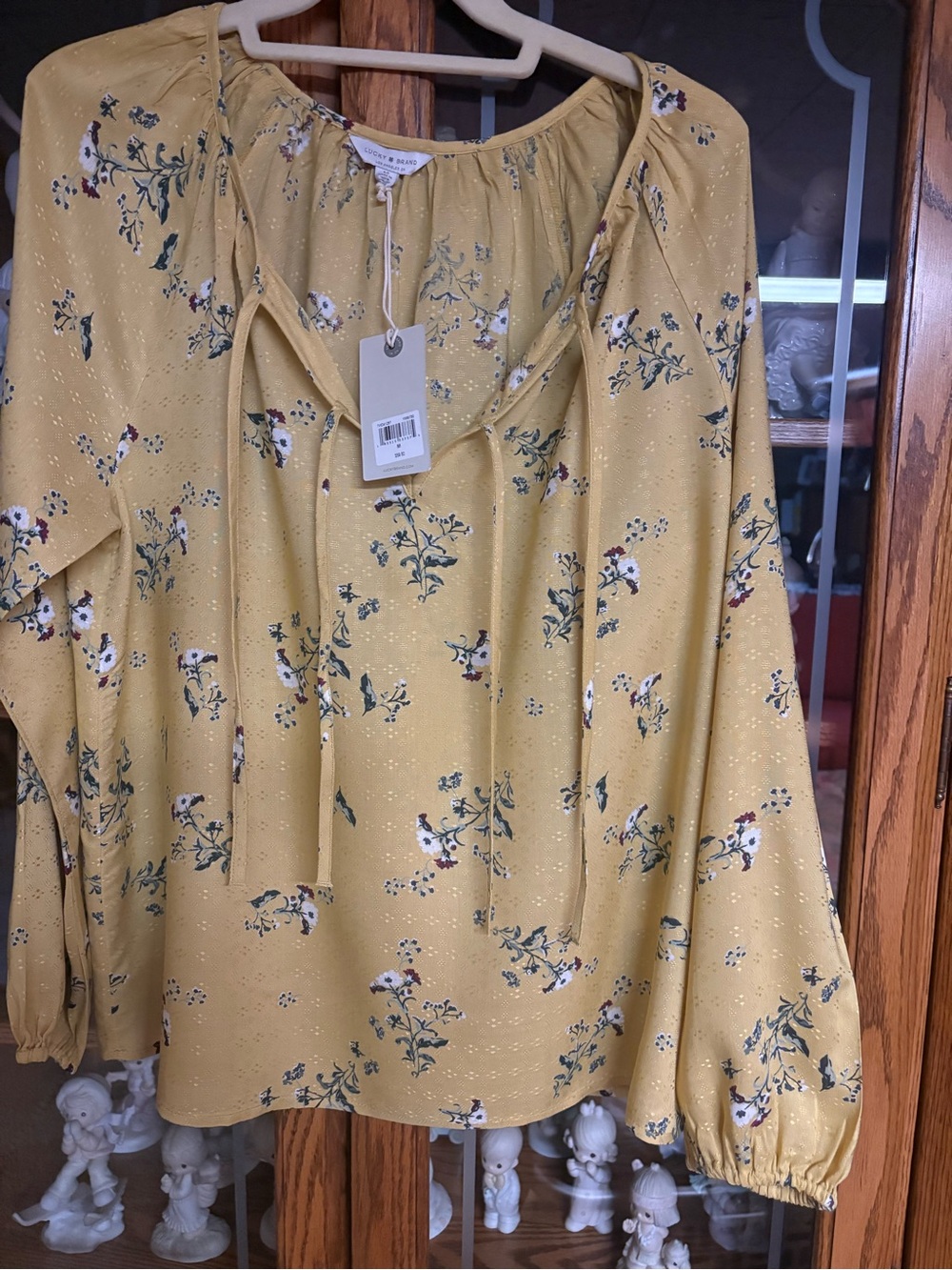Lucky Brand Mustard Floral Peasant Blouse